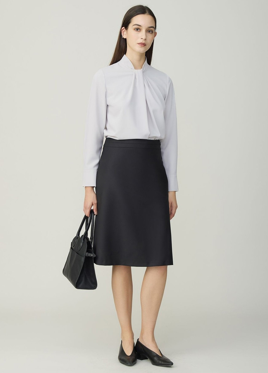 領褶皺設計長袖襯衫